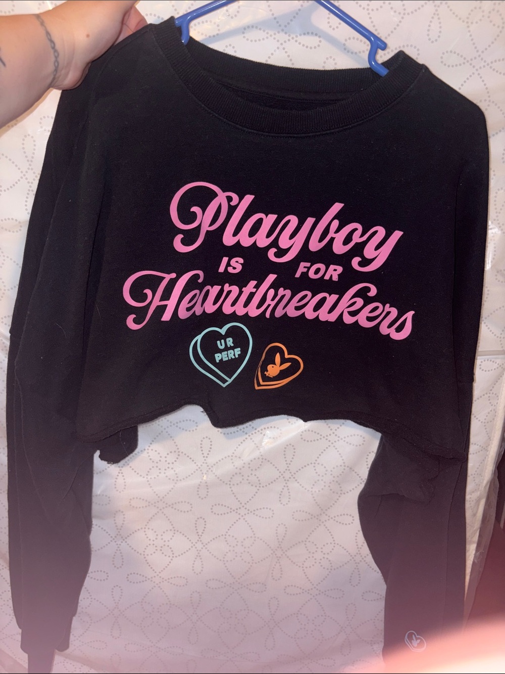 PLAYBOY Black Cropped Sweatshirt